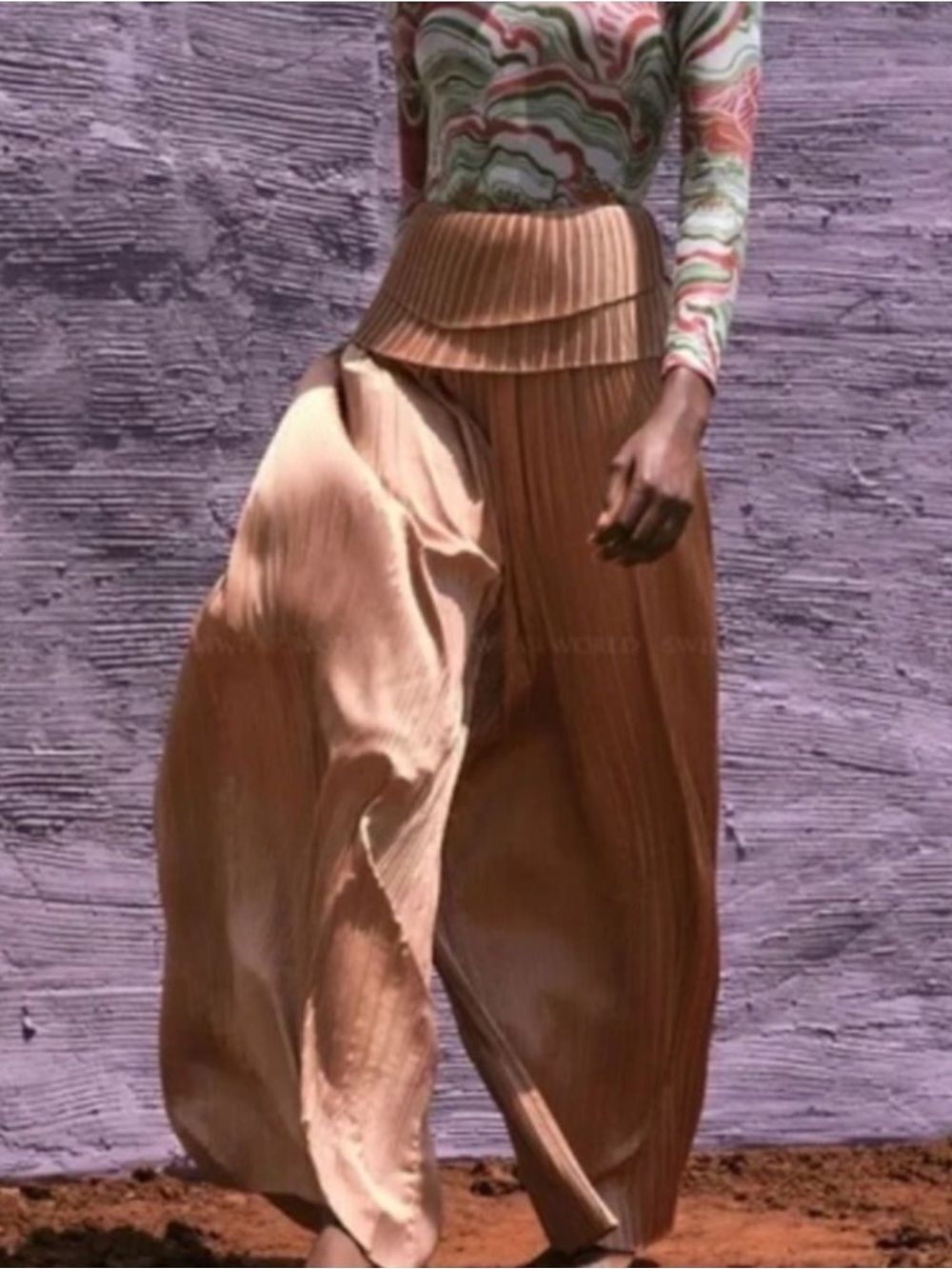 Andrea Iyamah Linea Pleated Wide Leg Pants Toffee NWT Luxury Size M